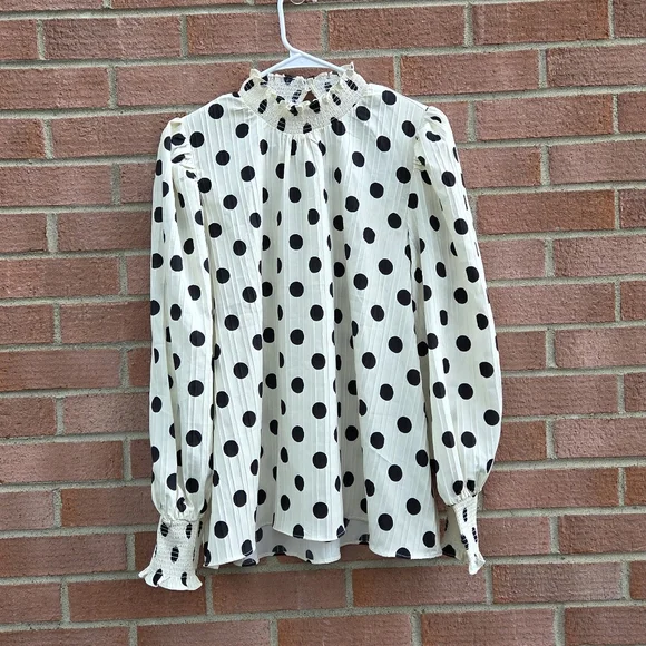 English Factory Polka Dot Smock Neck Blouse And Just Like That Charlotte York - Picture 3 of 7